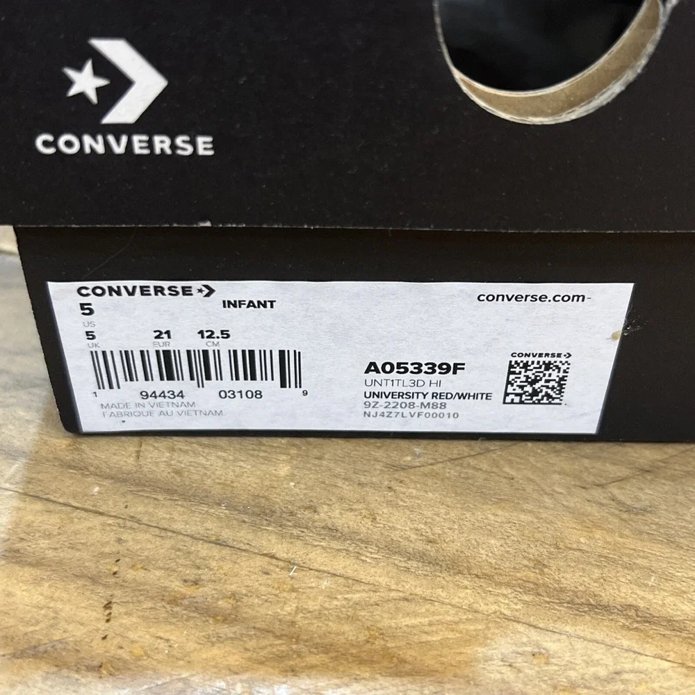 CONVERSE High Top Not A Chuck Red/White Canvas  A05339F Size 5 Infant